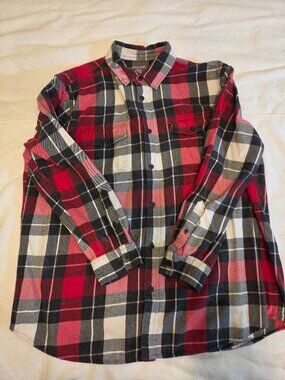 Falls Creek Men’s XXL Heavyweight Flannel Shirt Red/ Black/ White Plaid Cotton
